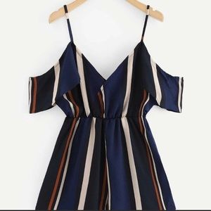 Open shoulder striped romper